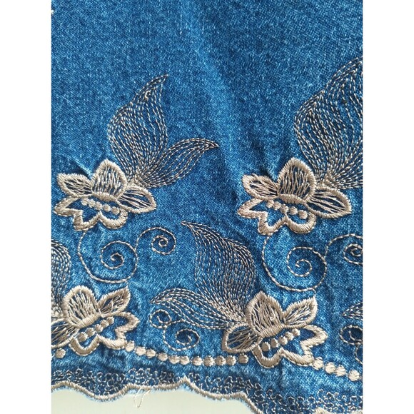 JL NY Sport Denim Jean Dress Womens Med Knee Length Gold Embroidered Cottagecore - Picture 4 of 6